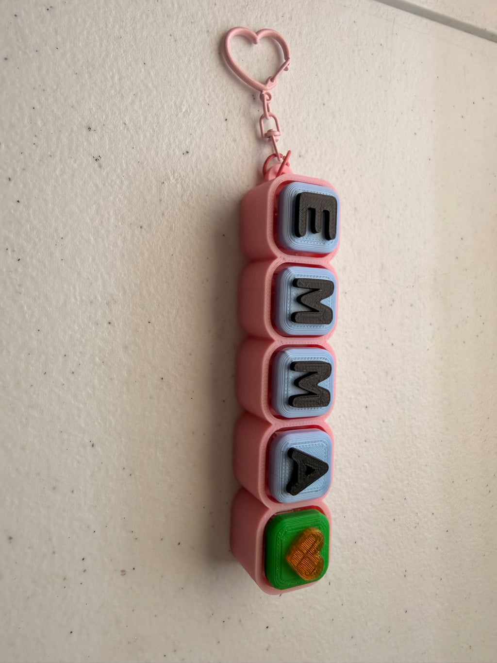 Personalized name keychain EMMA with heart – 3D printed letter blocks