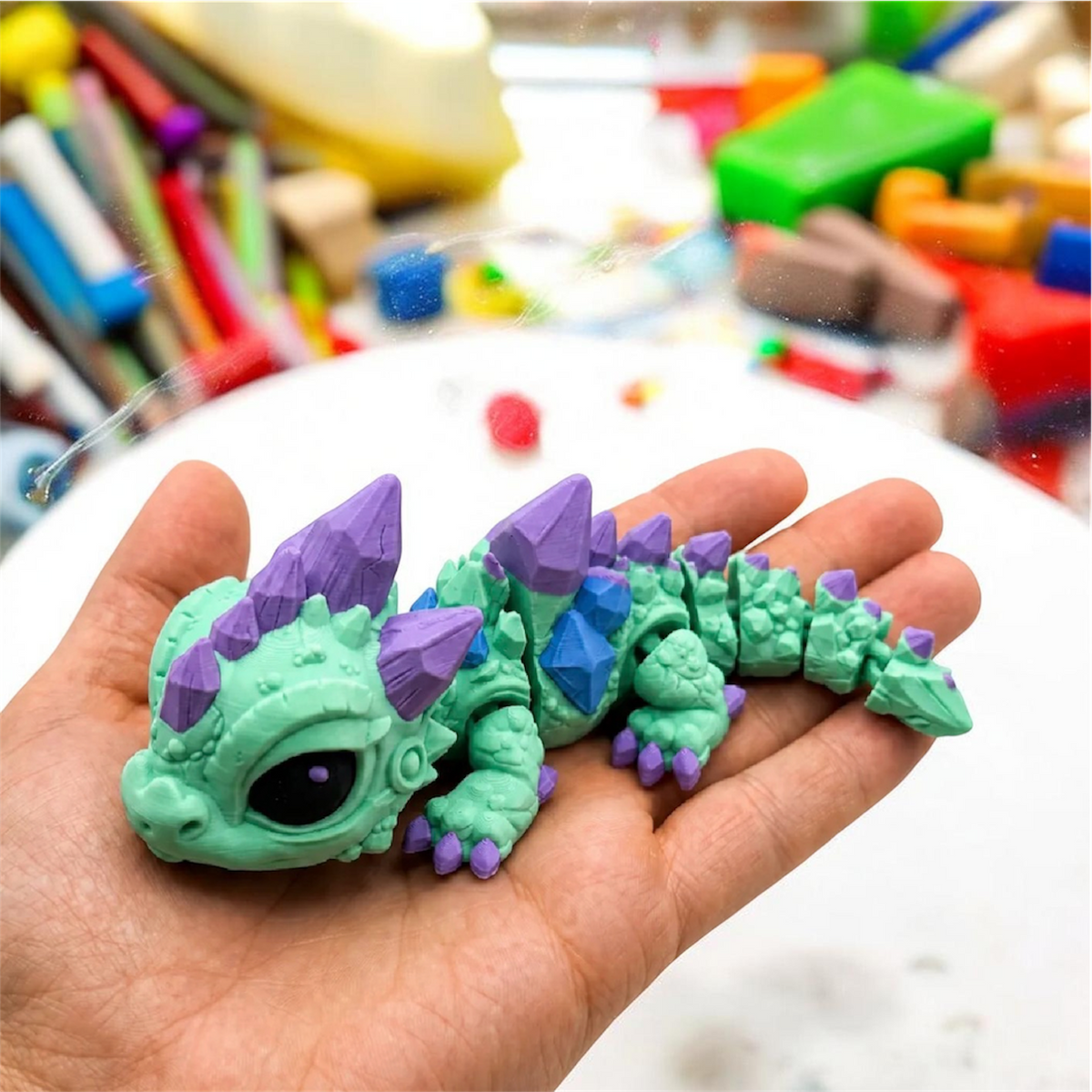 Flexi Crystal Dragon – Articulated 3D Printed Fidget, 5" Long
