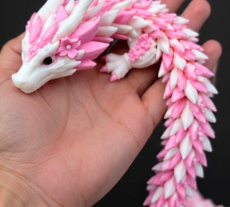 Pink & White Articulated Dragon – 3D Printed, 10" Long