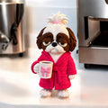Shih Tzu with Pink Robe & Coffee Mug – 3D Printed Figurine, 6"